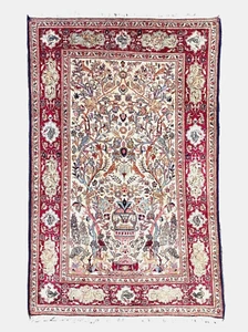 ANTIQUE SILK ISPAHAN RUG HAND MADE PERSIAN GARDEN SCENE CARPET 5'2 x 3'3" - Picture 1 of 11