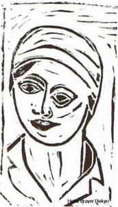 Vintage, Orig. Linoschnitt, Ein Bauernmädchen, schwarz-weiß, ca. 32 x 21 cm, var - Bild 1 von 1