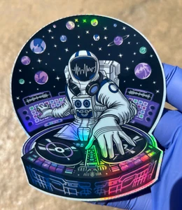 Space DJ Astronaut Holographic Sticker Waterproof Vinyl Psychedelic Trippy Decal - Picture 1 of 2
