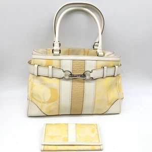 Coach Hampton F1333 Optic Signature Canvas Leather Satchel Purse And New Wallet - Picture 1 of 12