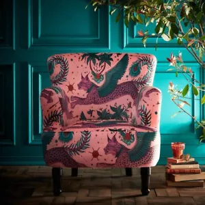 Emma Shipley Clarke & Clarke Lynx Coral Velvet Dalston Chair Retail Price £750 - Picture 1 of 4