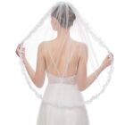 Bridal Veil 1 Fingertip Length Sheer Tulle with Metal Comb Lace Appliques