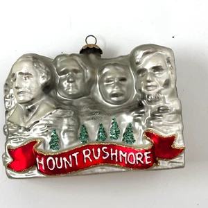 Mount Rushmore Souvenir Christmas Ornament Silver Metallic Red Green Glass VTG - Picture 1 of 8