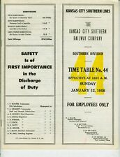 KANSAS CITY SOUTHERN LINES ETT TIMETABLE SOUTHERN DIV. #44  1-12-1958.