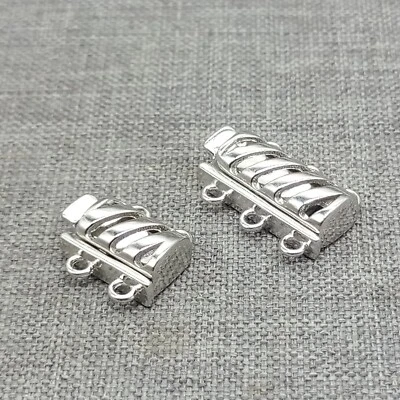 925 Sterling Silver Slide Lock Tube Clasp Rhodium Plated for Necklace Bracelet- - Image 1 of 4