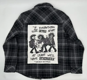 Broken Promises Holding On Black Flannel Shirt Size Small Patchwork Graphic - Picture 1 of 12