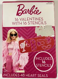 NEW BARBIE Valentines Day Cards - 16 Valentines Cards with 16 Stencils - sealed - Picture 1 of 2