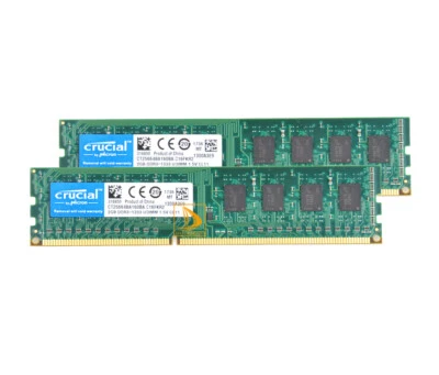 Crucial 4 GB DDR3 RAM 2X 2GB PC3-10600 1333MHz 240Pin Desktop Memory Low Density - Image 1 of 4