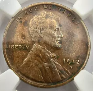 1912 S Wheat Cent AU Details Semi Key Date Penny NGC Free Ship! - Picture 1 of 6