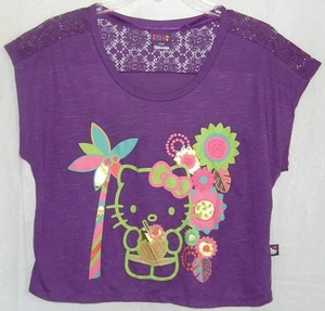 Camiseta corta Hello Kitty TROPICAL TALLA XLARGE PÚRPURA NUEVA SIN ETIQUETAS - Imagen 1 de 3