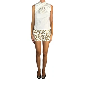 MICHAEL KORS Chain Link Print Shorts White Gold Women's 4 Chino Stretch Cotton - Picture 1 of 10