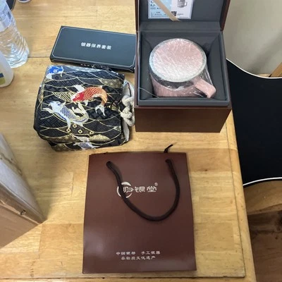 Taza de té de plata de ley 999 con mango papel certificado cuidado de la salud Foto 1 de 4