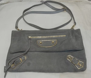 AuthenticBalenciaga grey suede gold metallic edge envelope clutch - Picture 1 of 10