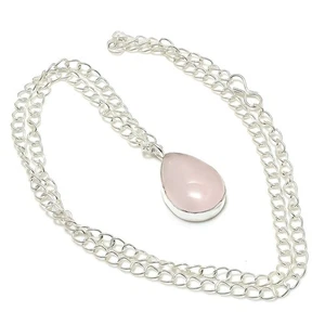 Quarzo Rosa Gemma Fatto a Mano 925 Argento Sterling Gioiello Collana - Foto 1 di 5