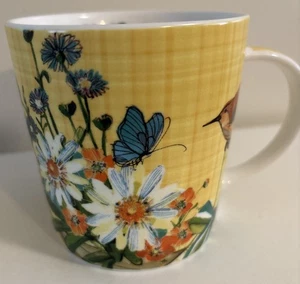 Robbin Rawlings New Bone China Kaffeebecher gelb Vogel Schmetterling Blumen - Bild 1 von 12