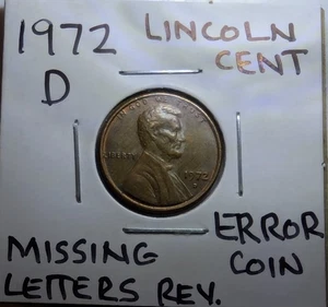 Centavo Lincoln 1972-D error inverso - letras faltantes en los estados - Imagen 1 de 6