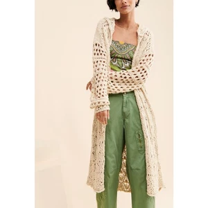 Free People Sweet Talker Long Crochet Cardigan Cream S NWT - Picture 1 of 14
