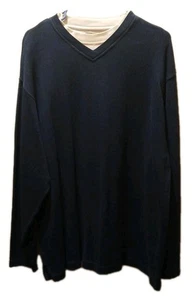 Haggar Shirt Men Size XL Long Sleeve Casual Navy Blue Pullover Basic Everyday - Picture 1 of 11