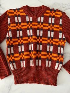 Pull grand-père vintage années 70 enfant unisexe cuivre orange rétro taille S - Photo 1/8