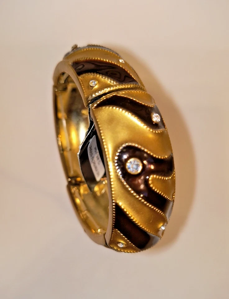 Brazalete de 3 pulgadas expandible Birch Hill marrón, tono dorado y estrás  Foto 1 de 3