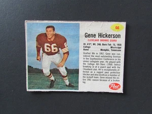1962 Post Cereal Football Hand Cut Card #66 Gene Hickerson - Picture 1 of 4