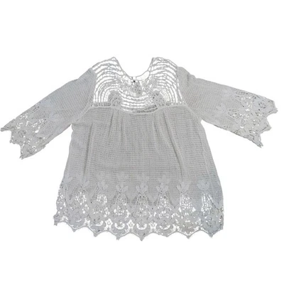 XCVi Crochet Tunic Top 2X White Cotton Bohemian Festival Lagenlook Plus Size 2X - Image 1 of 4