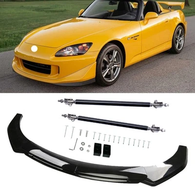 Front Bumper Lip Spoiler With Strut Rod Glossy Black For Honda S2000 Body Kits - Изображение 1 из 4