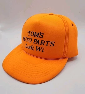 Cappello Camionista Snapback Schiuma Vintage Arancione Regolabile Tom's Ricambi Auto Lodi, WI - Foto 1 di 11