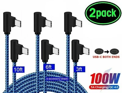 2 PACK 90 Degree Angle USB-C to USB-C Charger Cable Fast Charging Type Sync Cord - Image 1 of 4