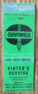 PINTER'S STANDARD GAS STATION MATCHBOOK MATCHCOVER -E22 - Picture 1 of 2