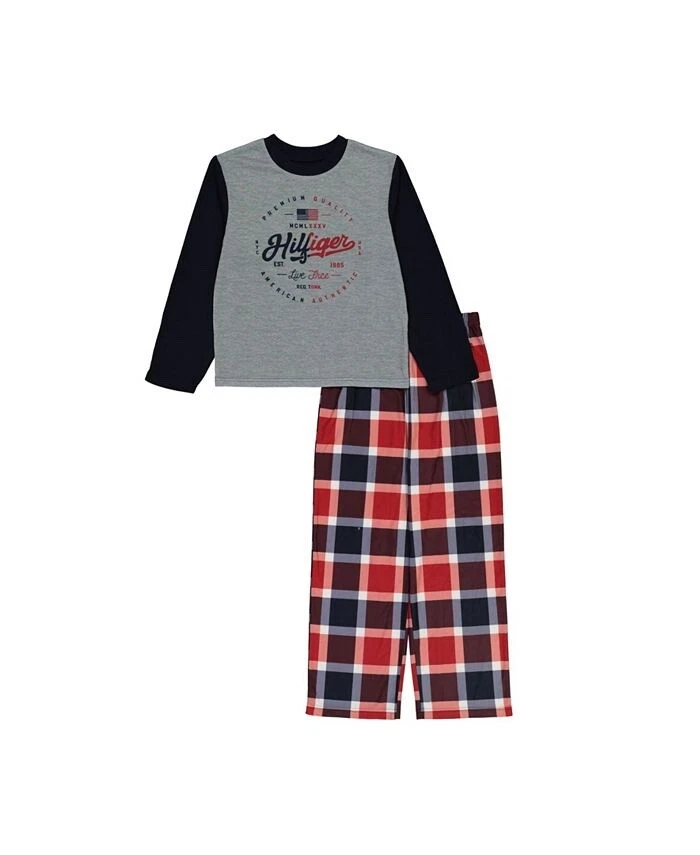 Nuevo conjunto de camisa y pijama Tommy Hilfiger para niños grandes talla M 8-10 precio de venta sugerido por el fabricante 52 USD Foto 1 de 1