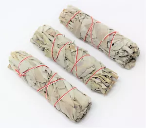 White Sage Smudge Stick Bundles 4": 3 Pack Lot + Guide For Cleansing Smudging - Picture 1 of 3