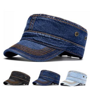 Men Denim Military Army Cadet Adjustable Flat Trucker Newsboy Hat Baseball Cap - Picture 1 of 7