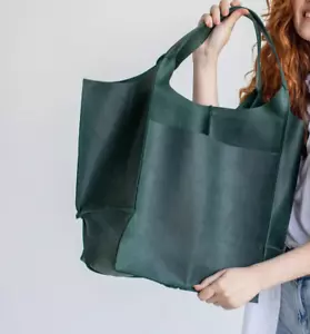 Oversized Slouchy women Dark Green hobo Shopping leather bag, Tote leather tote - Picture 1 of 4