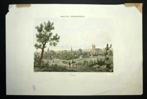 VUE DE LA VILLE DE TROYES Tirage du 19eme siècle rehaussée à l'aquarelle. - Imagen 1 de 2