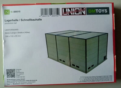 Modellbahn Union N 1:160 Lasercutbausatz Lagerhalle / Schnellbauhalle - Bild 1 von 2
