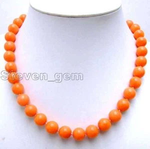 14-15mm Round Natural Orange Coral Necklace for Women Jewelry 17'' Chokers n5214 - Picture 1 of 10