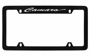 Chevrolet Camaro script wordmark black coated metal license plate frame holder - Picture 1 of 2