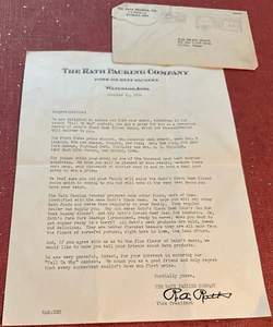 1938 Rath Meat Packing Contest Winner Letter Signed by R. A. Rath Company Pres. - Picture 1 of 1