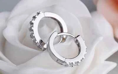 0.50Ct Lab Created Diamond Small Huggie Hoop Earrings in 14K White Gold Plated - Image 1 of 4