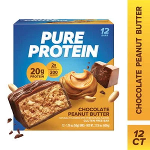 Pure Protein Bars, Chocolate Peanut Butter, 20g Protein Gluten Free 1.76Oz, 12Ct - Picture 1 of 6
