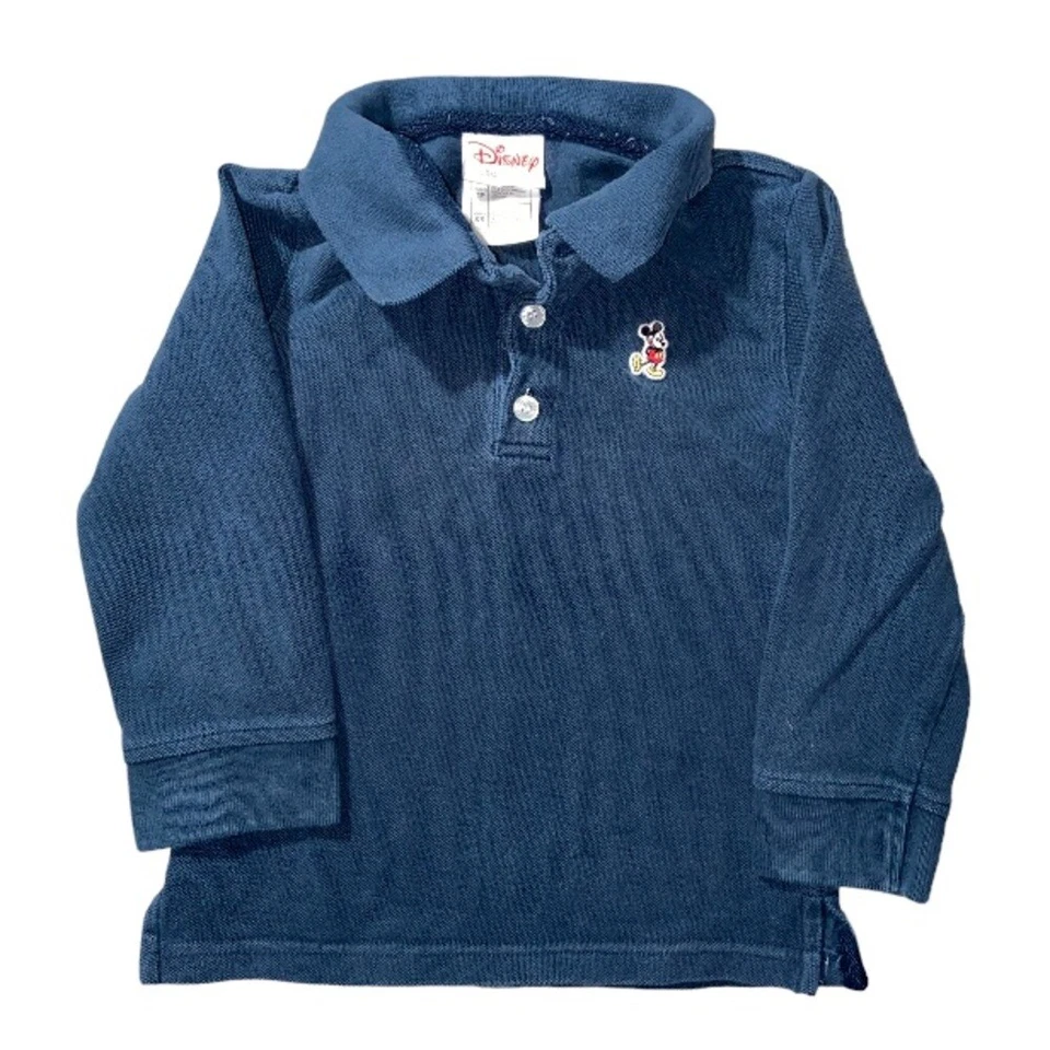 Disney Shopping Boy’s XS Long Sleeve Polo Shirt Mickey Mouse Navy Blue Y2K - Image 1 of 4