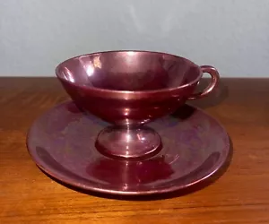 Antique Iridescent Ovoid Burgos Tea Cup & Saucer - Picture 1 of 14