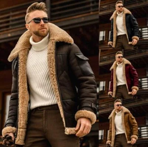 Cappotto giacca moto uomo giovane 2023 moda pelliccia di pecora sintetica fodera - Foto 1 di 10