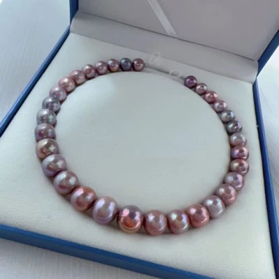 gorgeous set of  11-13mm south sea round lavender pearl necklace 17.5inch 925s - Image 1 of 3