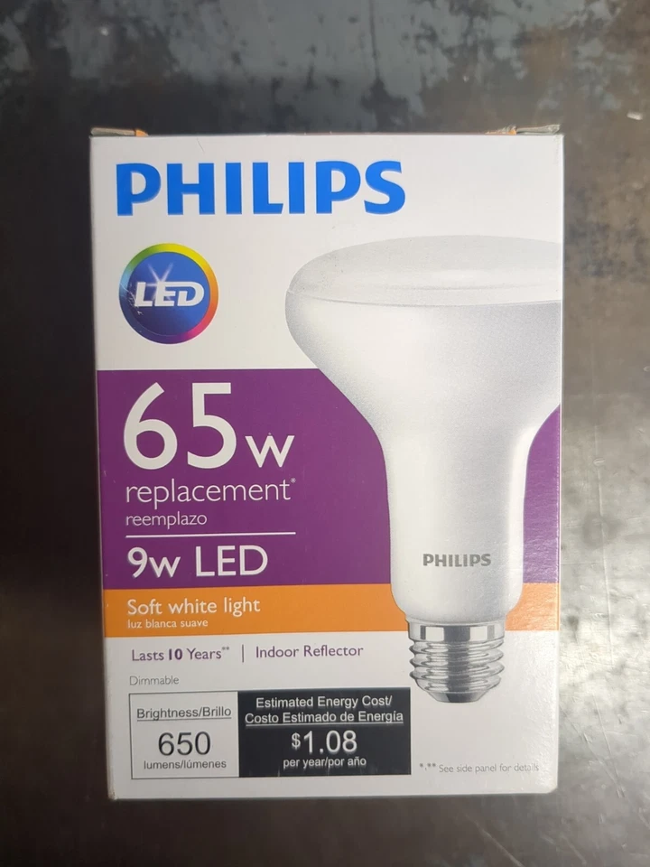 LED Indoor Reflector - Philips 65W/9W 9BR30/LED/827/DIM 120V - Image 1 of 4