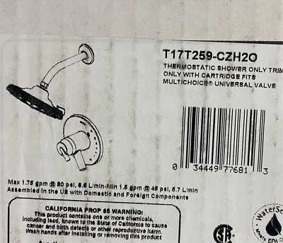 Delta T17T259-CZH2O Trinsic 17T Dual Function Thermostatic Shower Only, Champagn - Image 1 of 2