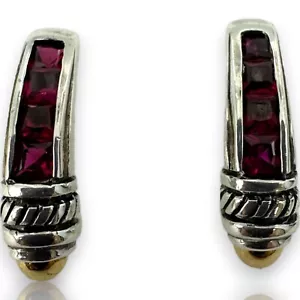 Vintage Jeffrey Levin Lab-Grown Ruby 925 Sterling Silver & 18k Gold Earrings - Picture 1 of 5