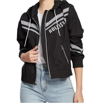 Женская ветровка Hollister с черно-белой сеткой со складками размер средний - Изображение 1 из 4