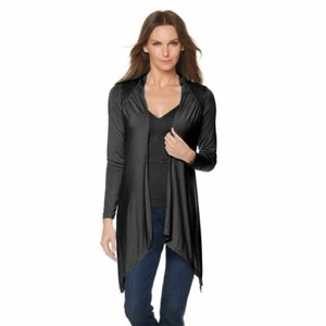 RHONDA SHEAR Size XL/1X 3/4 Long Sleeves Knit Comfort Wrap Lace Yoke BLACK - Picture 1 of 8